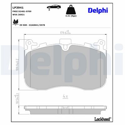 Brake Pad Set, disc brake DELPHI LP3941