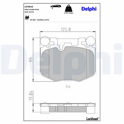 Brake Pad Set, disc brake DELPHI LP3942