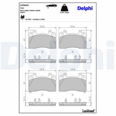 Brake Pad Set, disc brake DELPHI LP3943