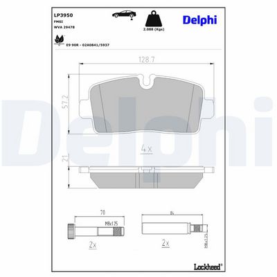 Brake Pad Set, disc brake DELPHI LP3950
