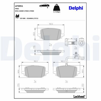 Brake Pad Set, disc brake DELPHI LP3951