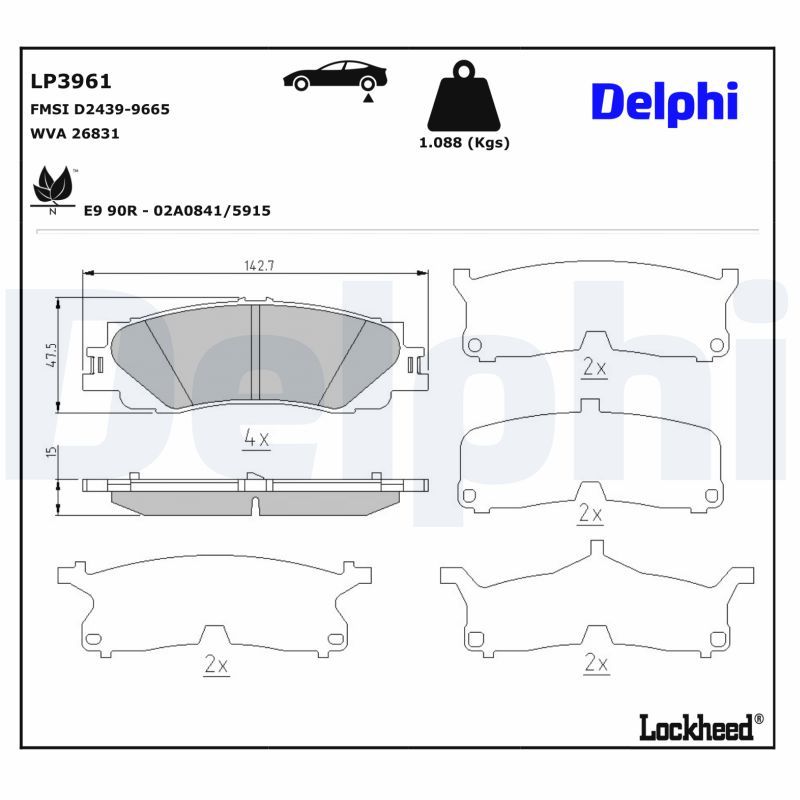 DELPHI LP3961 Brake Pad Set, disc brake