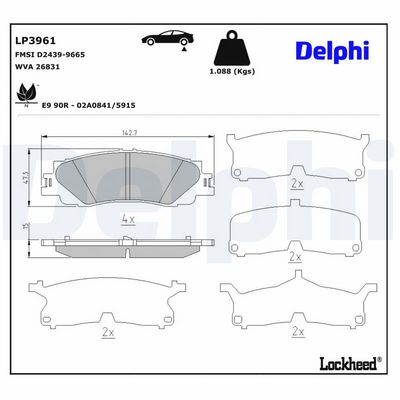 Brake Pad Set, disc brake DELPHI LP3961