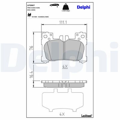 Brake Pad Set, disc brake DELPHI LP3967