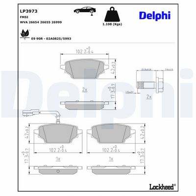 Brake Pad Set, disc brake DELPHI LP3973