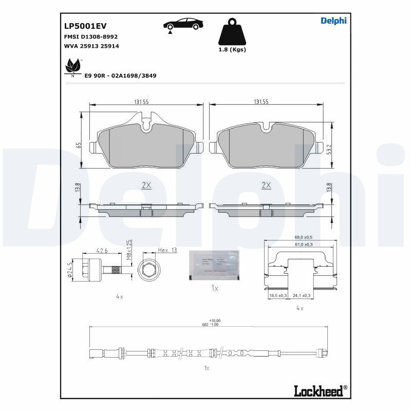 DELPHI LP5001EV Brake Pad Set, disc brake