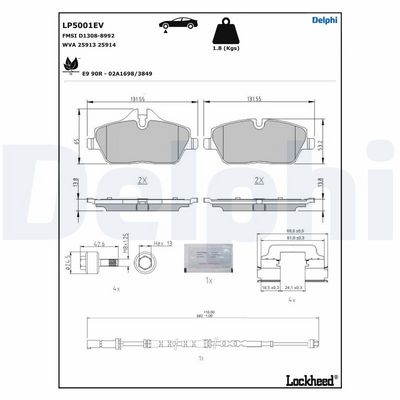 Brake Pad Set, disc brake DELPHI LP5001EV