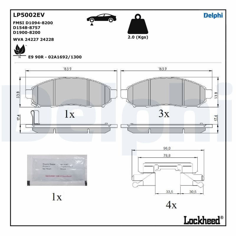 DELPHI LP5002EV Brake Pad Set, disc brake