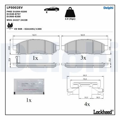 Brake Pad Set, disc brake DELPHI LP5002EV