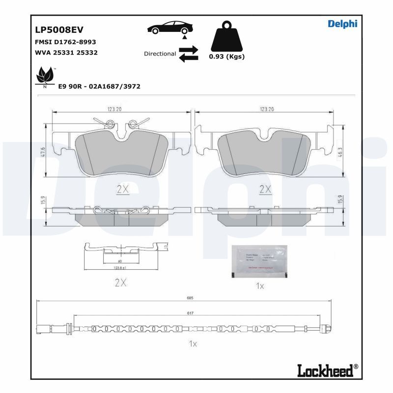 DELPHI LP5008EV Brake Pad Set, disc brake