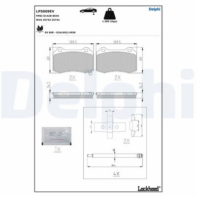 Brake Pad Set, disc brake DELPHI LP5009EV