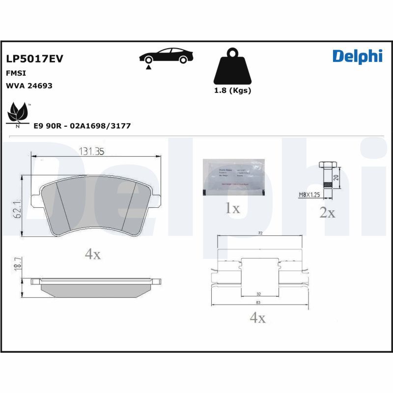 DELPHI LP5017EV Brake Pad Set, disc brake