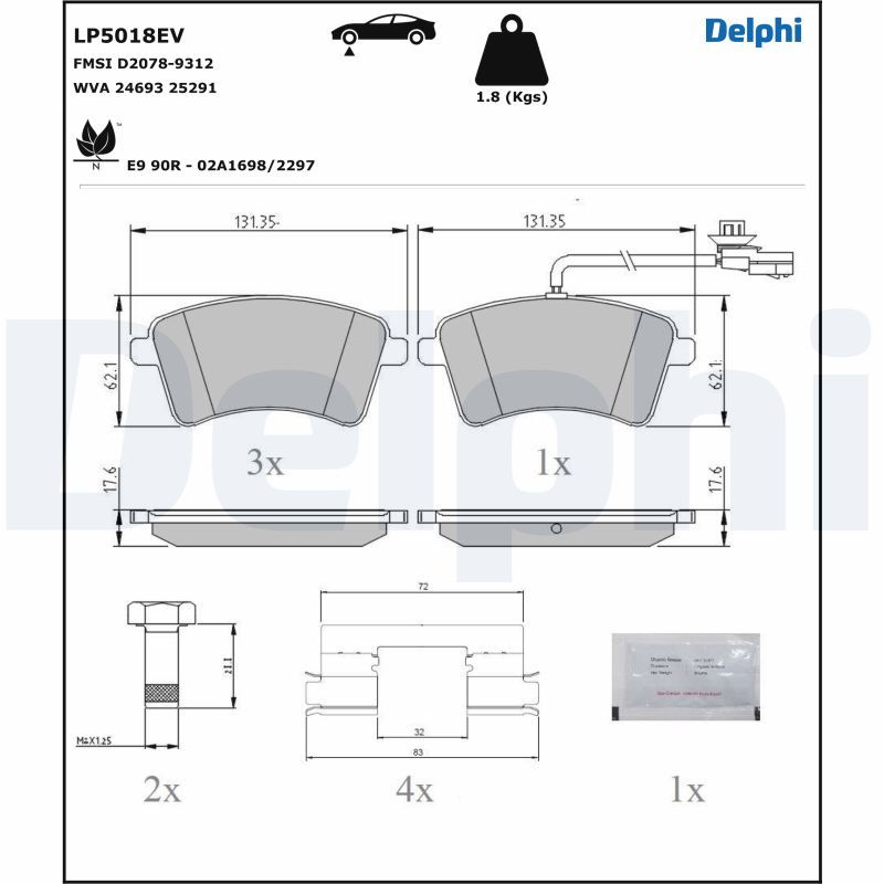 DELPHI LP5018EV Brake Pad Set, disc brake