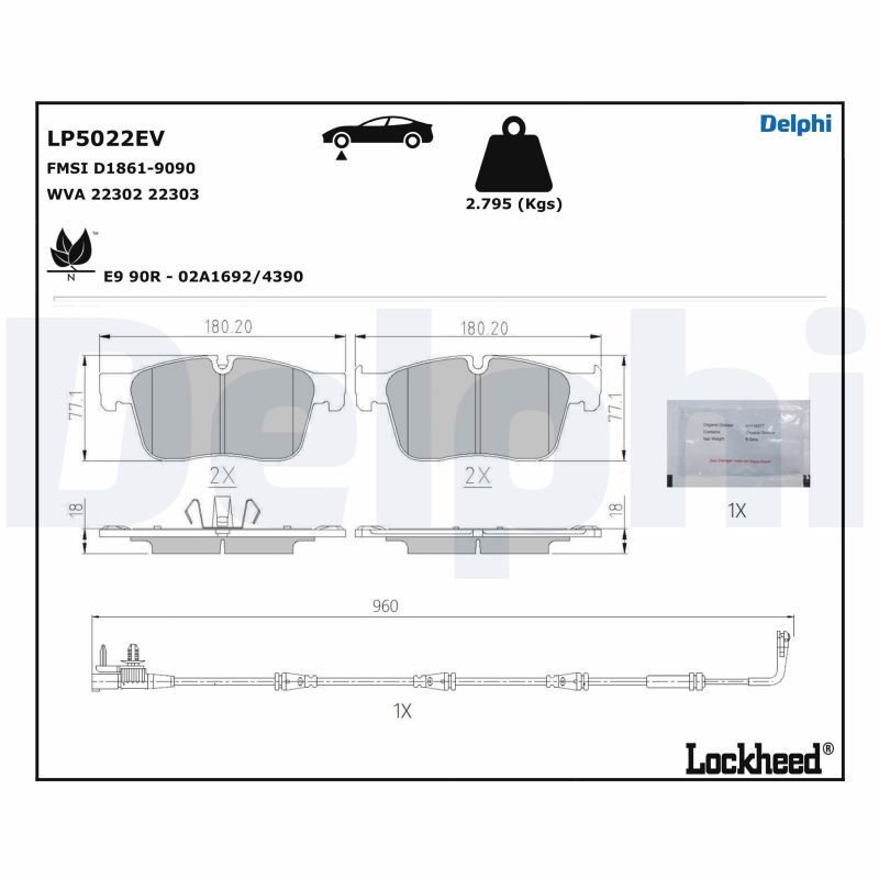DELPHI LP5022EV Brake Pad Set, disc brake