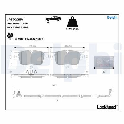Brake Pad Set, disc brake DELPHI LP5022EV