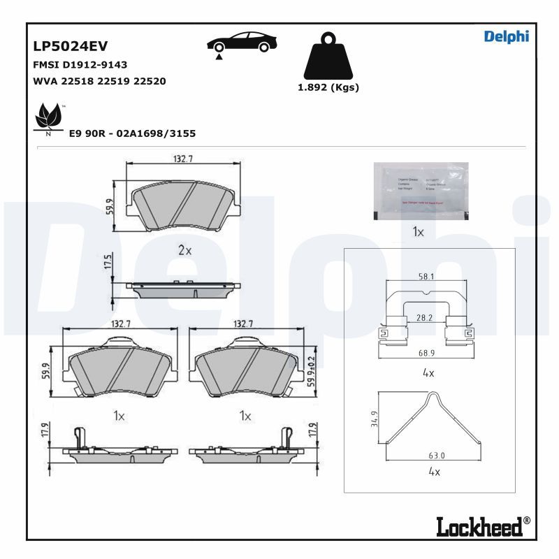 DELPHI LP5024EV Brake Pad Set, disc brake