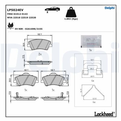 Brake Pad Set, disc brake DELPHI LP5024EV