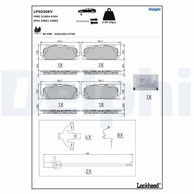 DELPHI LP5030EV Brake Pad Set, disc brake