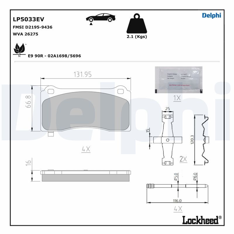 DELPHI LP5033EV Brake Pad Set, disc brake