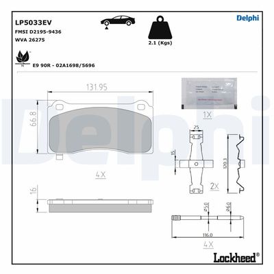 Brake Pad Set, disc brake DELPHI LP5033EV