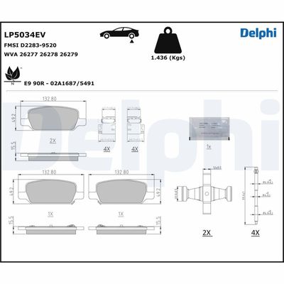 Brake Pad Set, disc brake DELPHI LP5034EV