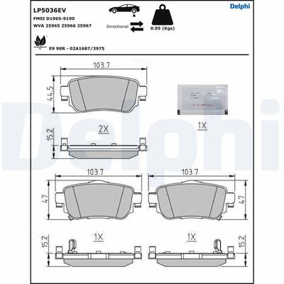 Brake Pad Set, disc brake DELPHI LP5036EV
