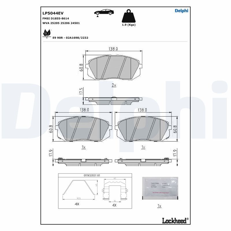 DELPHI LP5044EV Brake Pad Set, disc brake