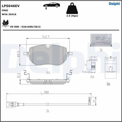 Brake Pad Set, disc brake DELPHI LP5046EV