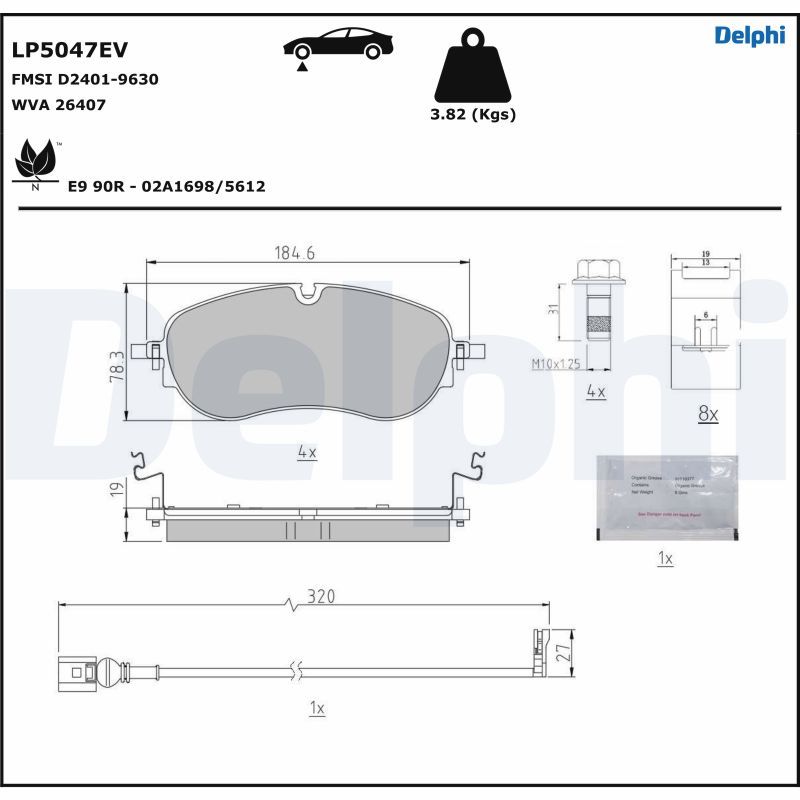 DELPHI LP5047EV Brake Pad Set, disc brake