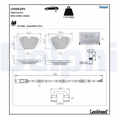 Brake Pad Set, disc brake DELPHI LP5052EV