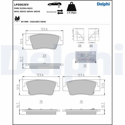Brake Pad Set, disc brake DELPHI LP5062EV