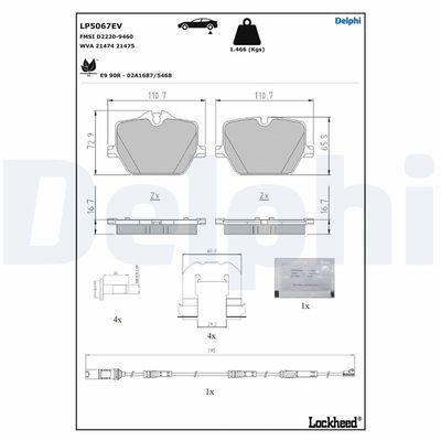 Brake Pad Set, disc brake DELPHI LP5067EV