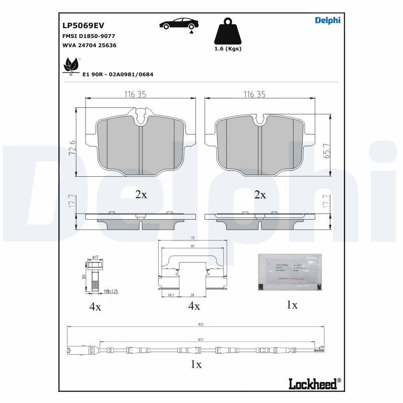 DELPHI LP5069EV Brake Pad Set, disc brake