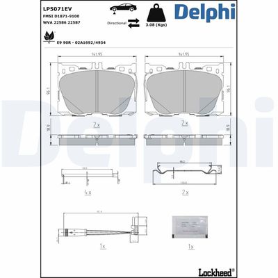Brake Pad Set, disc brake DELPHI LP5071EV