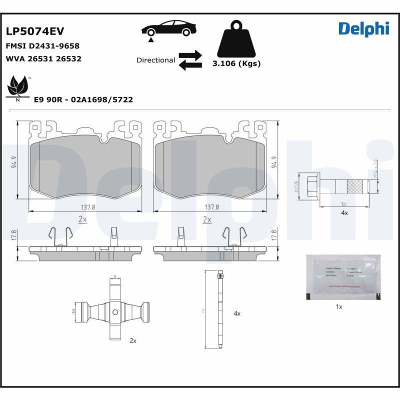 DELPHI LP5074EV Brake Pad Set, disc brake