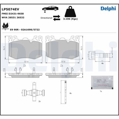 Brake Pad Set, disc brake DELPHI LP5074EV