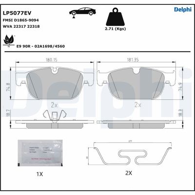 Brake Pad Set, disc brake DELPHI LP5077EV