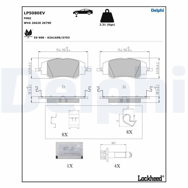 DELPHI LP5080EV Brake Pad Set, disc brake