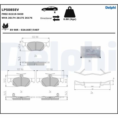 Brake Pad Set, disc brake DELPHI LP5085EV