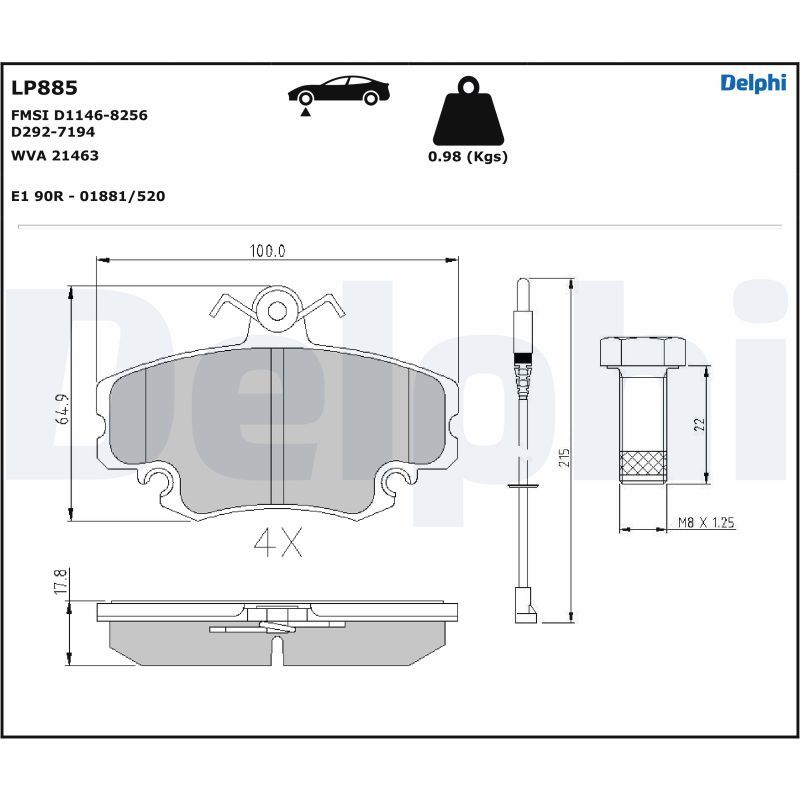 DELPHI LP885 Brake Pad Set, disc brake
