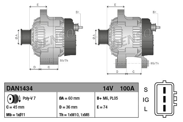 DENSO DAN1434 Alternator