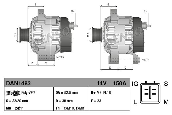 DENSO DAN1483 Alternator