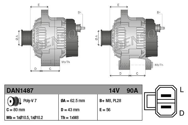 DENSO DAN1487 Alternator
