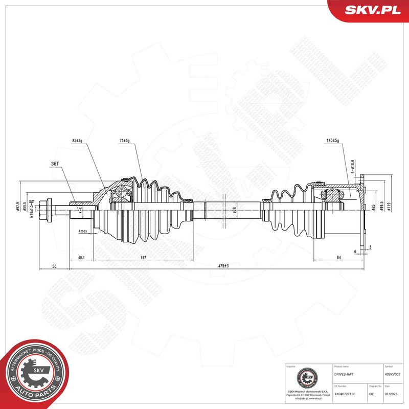 ESEN SKV 40SKV002 Drive Shaft