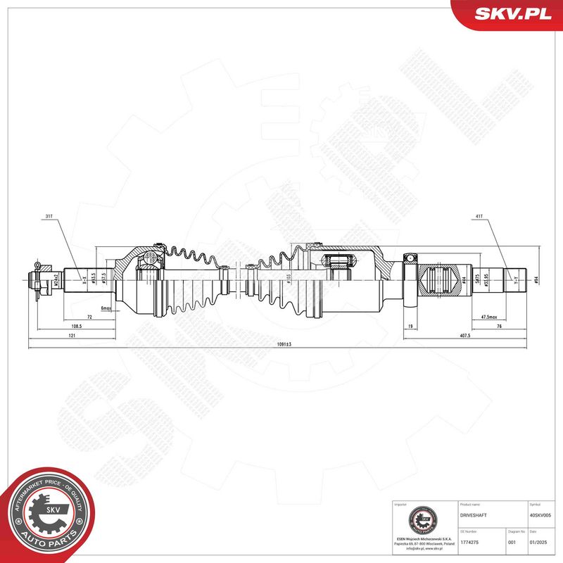 ESEN SKV 40SKV005 Drive Shaft
