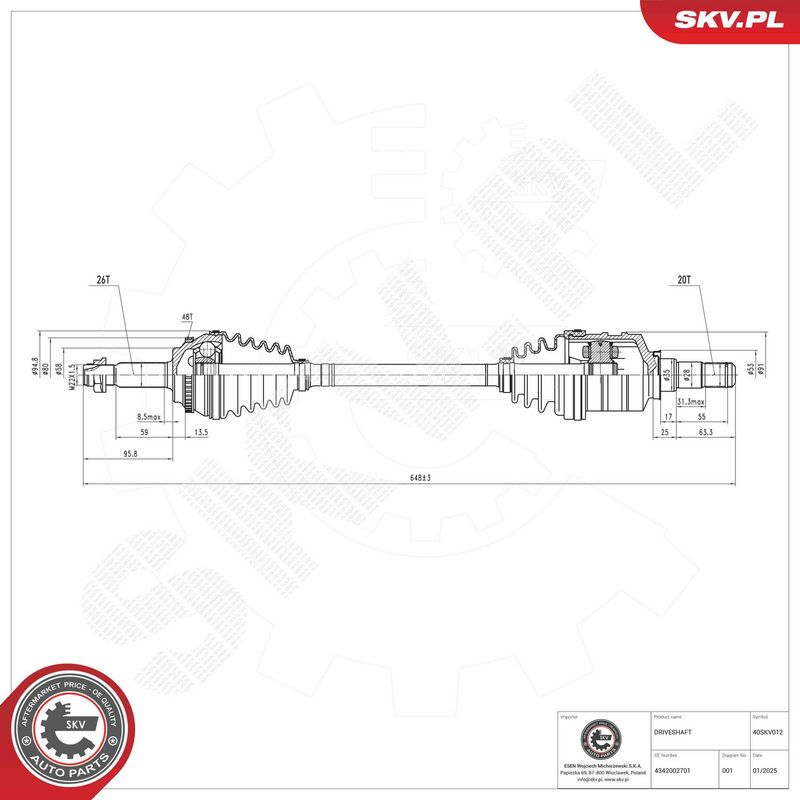 ESEN SKV 40SKV012 Drive Shaft