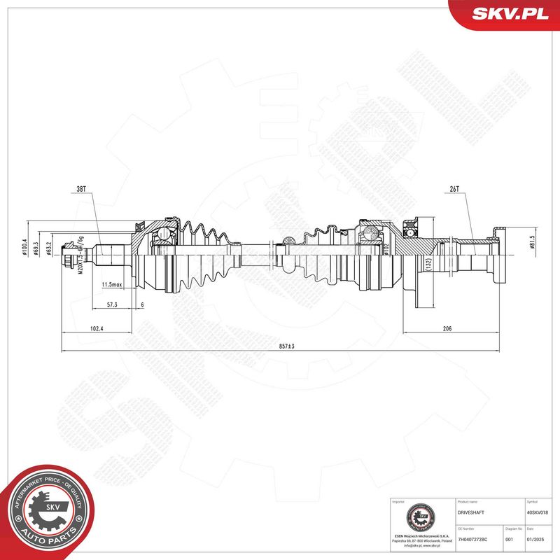ESEN SKV 40SKV018 Drive Shaft