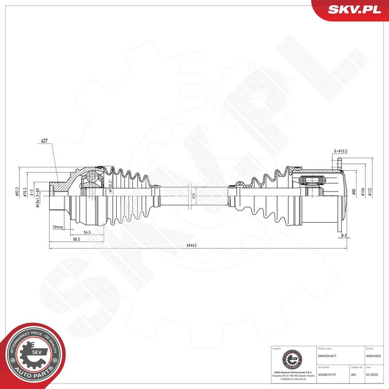 ESEN SKV 40SKV023 Drive Shaft