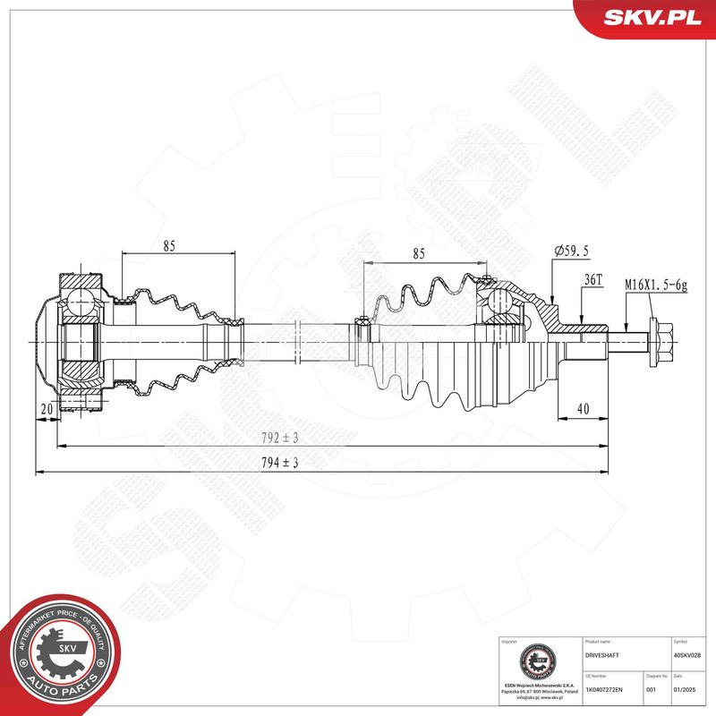 ESEN SKV 40SKV028 Drive Shaft