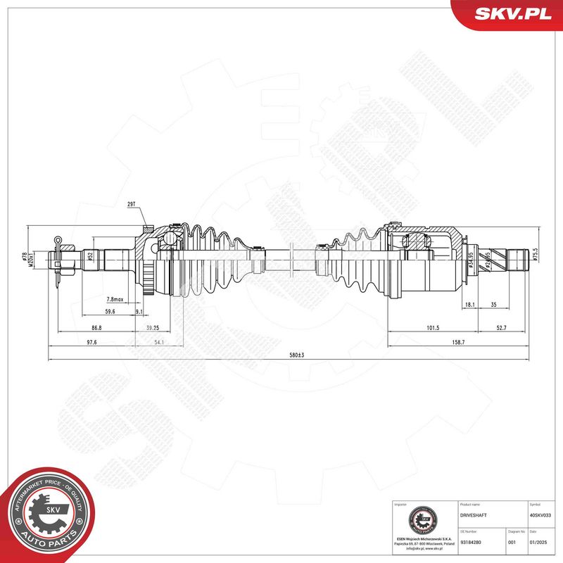 ESEN SKV 40SKV033 Drive Shaft